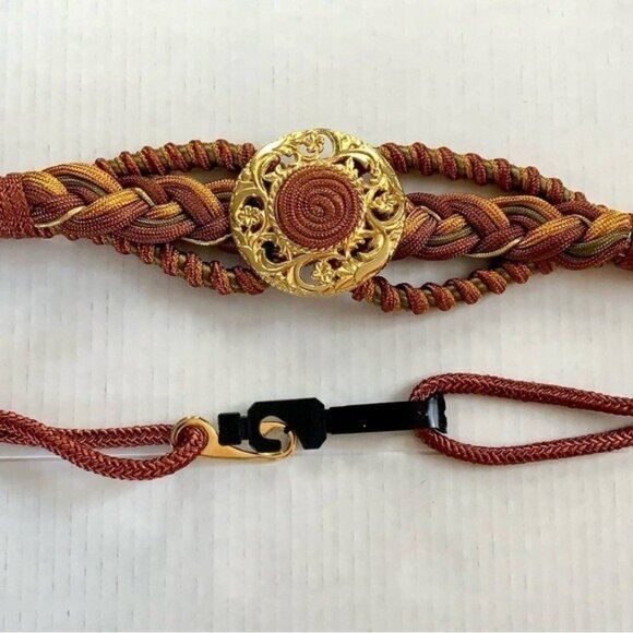 vintage 80’s 90’s statement belt statement stretch braided Gold Fall colors M L main image 5